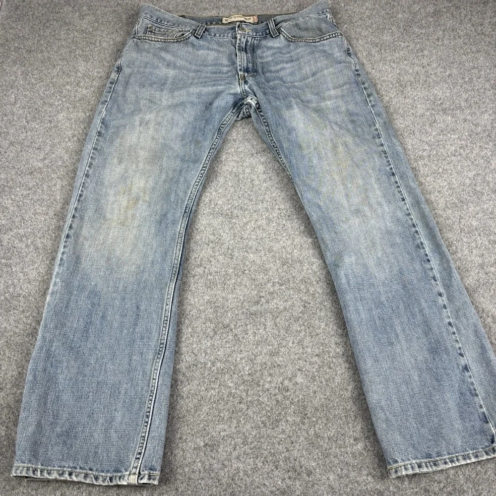 Levi's 514 Jeans Mens 36x32 Slim Straight Y2K Light Wash‎ Distressed Faded Blue